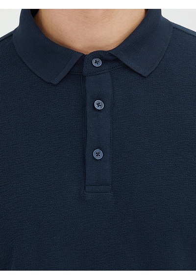 Kip Lacivert Düz Polo Yaka %100 Pamuk T-shirt
