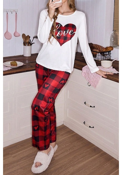 Bella Notte Kırmızı Ekoseli Kadın Çift Pijama Takımı