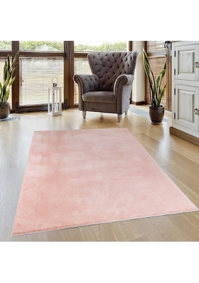 Vl Comfort Peluş Halı Gri Overloklu Pembe