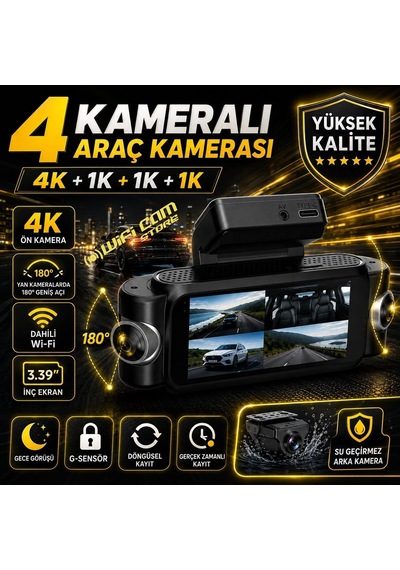4 Kameralı 4k Yüksek Kalite Ekranlı Wifi Araç Kamerası