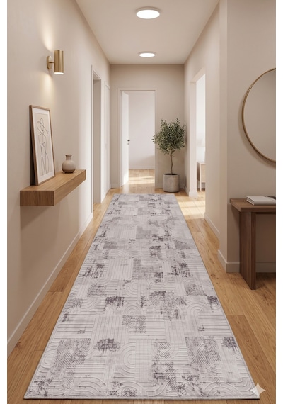 Villadia Home Textile Emboss Kabartmalı Kaymaz Taban Yıkanabilir Leke Tutmaz Kolay Temizlenir Dört Mevsim Yolluk Koridor Salon Yatak Mutfak Odası Gri