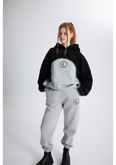 Holly Lolly Şardonlu 3 İplik Kumaş Oversize Kapişonlu Revenge Sweatshirt Gri