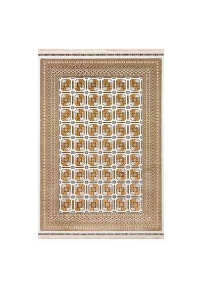 Eko Halı Sateen Afghan 02 Beige Premium Yıkanabilir Afgan Desenli Kaymaz Taban İnce Dokuma Halı Bej