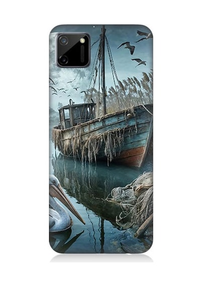 Realme C11 Uyumlu Ay Işığında Eski Gemi Desenli Silikon Kılıf Çok Renkli
