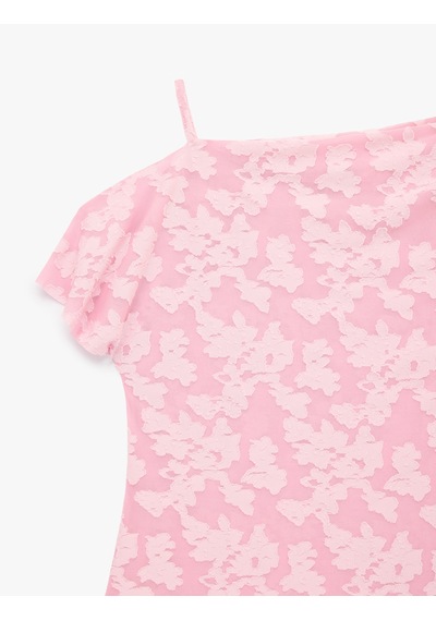 Koton Asimetrik Yaka Kolsuz Dantelli Bluz Pembe 6sak10366ek Gül