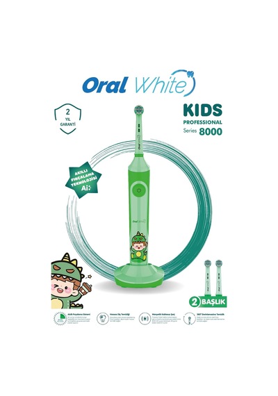 Professional Series 8000 Çocuklara Özel Şarjlı Diş Fırçası Yeşil Color Kids Yumuşak Başlık Diğer