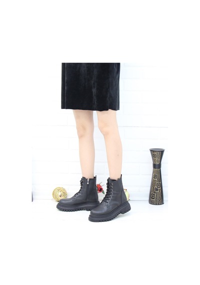Nesil Shoes Fncy 12 Siyah Bağcıklı Kadın Bot Siyah