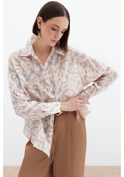 Sateen Desenli Viskon Gömlek - Gri-136024 Gri