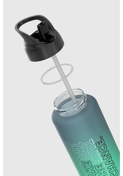 Renga Moly Çift Renk Yazı Desenli 1000 Ml Pipetli Mat Tritan Matara 912117 Siyah-petrol Siyah