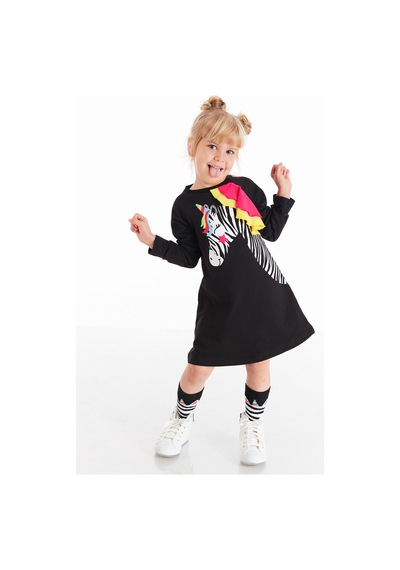 Denokids Unicorn Zebra Kız Çocuk Elbise Renkli Çok Renkli