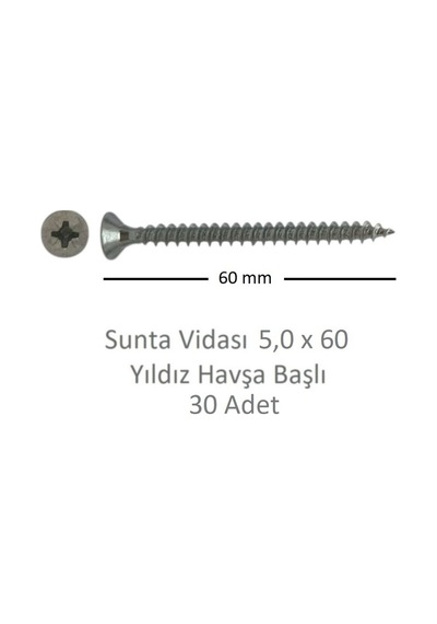 Sunta Vidası 5,0x60, 30 Adet Tam Diş Snt Yhb Vida