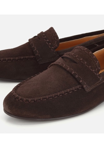 Hotiç Kadın Süet Deri Kahverengi Dikiş Detaylı Günlük Loafer