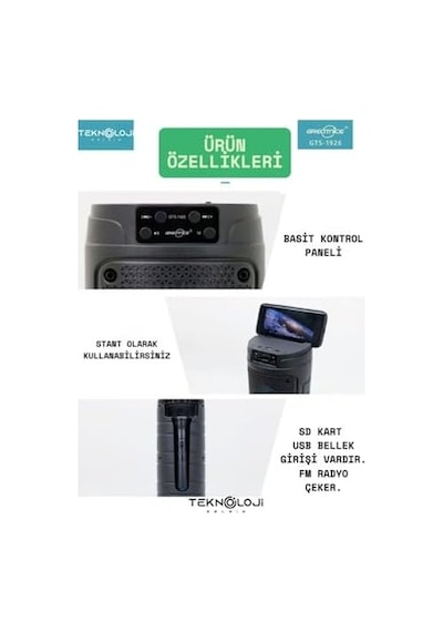 Bluetooth Karaoke Hoparlör, Rgb Işıklı, 29 Cm, Kablosuz Mikrofonlu, Fm Radyo, Usb/sd Kart/aux