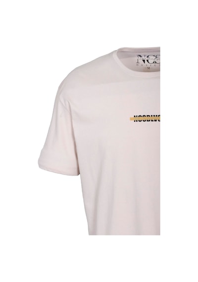 Erkek Oversize Tişört Bej Sırt Baskılı Bisiklet Yaka Slim Fit Baskılı T-shirt Ncs Jeans 1190-bej Bej