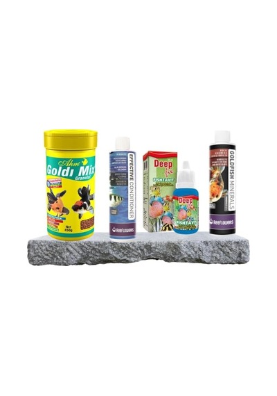 Japon Balığı Yem, Mineral, Vitamin, Su Düzenleyici Seti - Ahm Goldi Mix Granulat 250 Ml, Deep Fix Fishtavit 30 Ml, Goldfish Minerals 85 Ml, Effective Conditioner 85 Ml