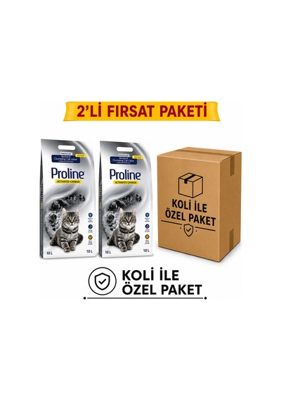 Proline Aktif Karbon Kedi Kumu 10 Lt 2 Özel Koli Paket
