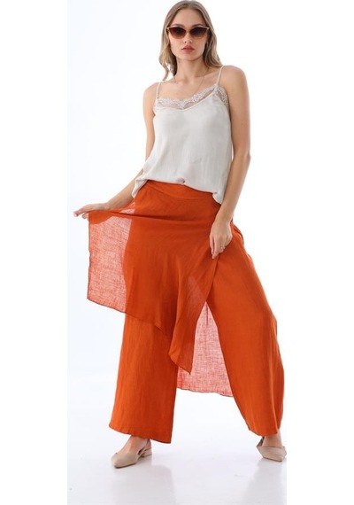 Bohem Stil İtalyan Ham Keten Pantolon Etek-8747 Kiremit