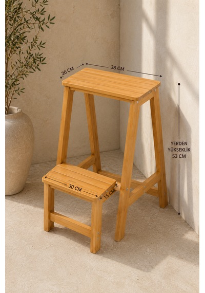 Robin Home Bambu Basamaklı Katlanabilir Merdiven Mutfak Tabure