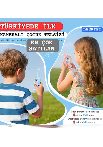 Çocuklar Için Görüntülü Telsiz Konuşma Özellıklı El Telsizi Şarj Edılebılır 50 Mt Menzil Wifi Gerekt