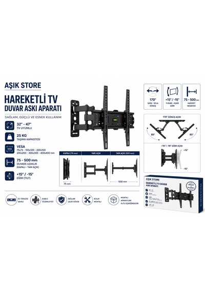 Hareketli Tv Askı Aparatı 32 47" Vesa 400 400 25 Kg