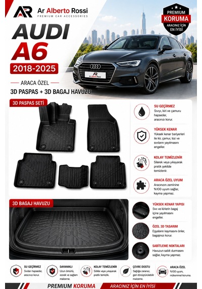 Audi A6 2018-2025 Araca Özel 3d Paspas + 3d Bagaj Havuzu