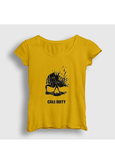 Presmono Kadın Skull Call Of Duty T-shirt Sarı