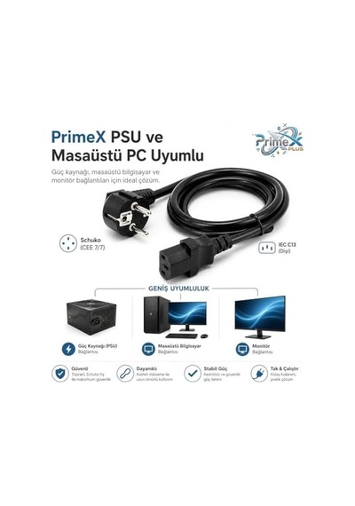 Px-p418 1.5 Metre Lüks Power Kablosu, 3x1.5mm Kalın Full Bakır Psu Güç Kablosu, Pc Power Supply Monitör Mining Sistemleri İçin Siyah Enerji Kablosu