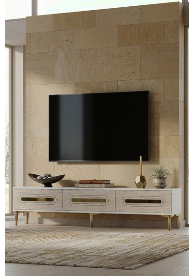 Tsa1815bt İda Tv Sehpası Beyaz-traverten 180cm Beyaz - Traverten
