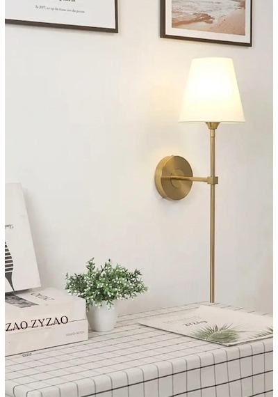 Duvar Aplik Krem Abajur Eskitme Gold Sarı Modern Tasarım Elektrik Ile Çalışır Gold