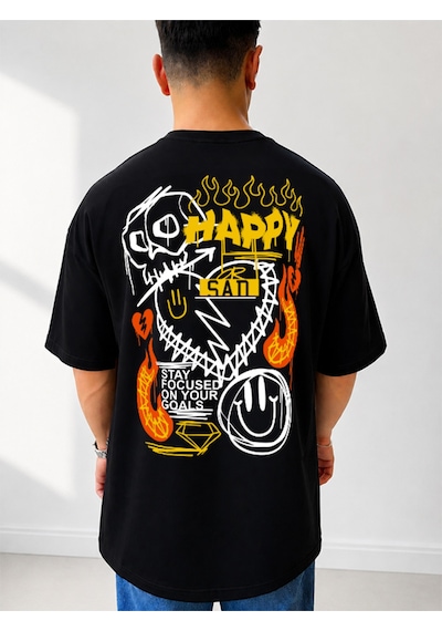525 Oversize Sırt Baskılı Streetwear Unisex T-shirt Stayfocussedo Siyah