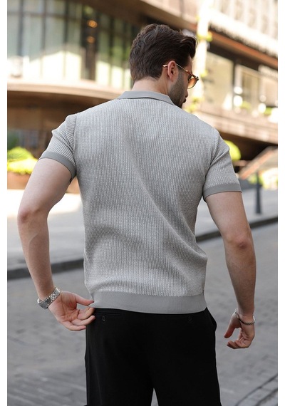Madmext Gri Polo Yaka Regular Fit Erkek Triko Tişört E7496