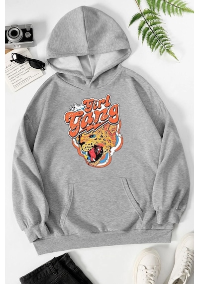 Uyguntarz Gril Gang Baskılı Sweatshirt Gri