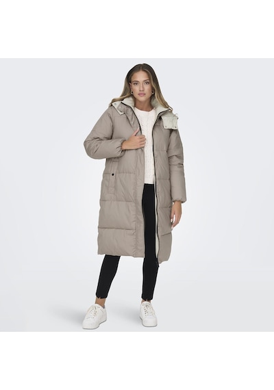 Only Vilma Down Long Coat Kadın Gri Kapüşonlu Mont 15294681-GRY