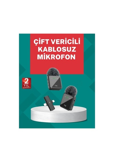 Profesyonel Ses Kayıtları İçin 2 Li Kablosuz Yaka Mikrofon Seti Gri
