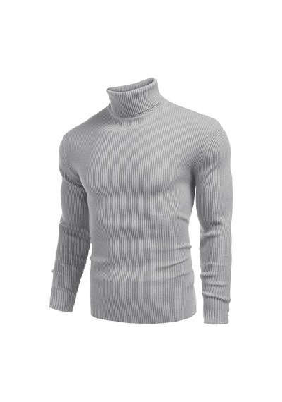 Polızeı Erkek Slim Fit Boğazlı Triko Kazak Esnek Dokulu Gri