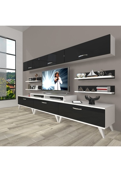 Decoraktiv Ekoflex 8y Slm Retro Tv Ünitesi Tv Sehpası Beyaz - Siyah