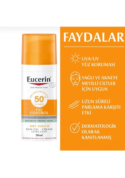 Eucerin Güneş Koruma Yağı Kontrolü Spf50+ Akneye Eğilimli Ciltler İçin Kuru Dokunuş Jel Krem 50ml