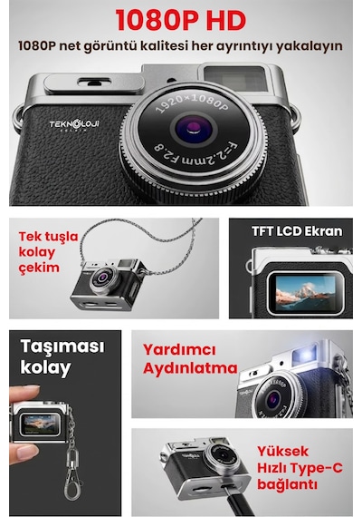 Teknoloji Gelsin Mini 1080P Ekranlı Dijital Anahtarlık Vlog Kamerası