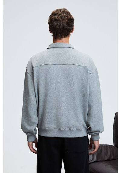 Grimelange AUGUST Erkek %100 Pamuk Yarım Fermuarlı Yakalı Cepli Süs Etiketli Grimelanj Sweatshirt