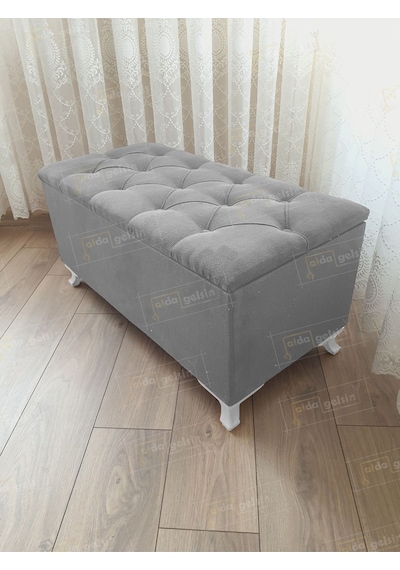 Lüks Sandıklı Kapitoneli Ayakucu Puf Bench 100 Cm Beyaz Ayak Laci