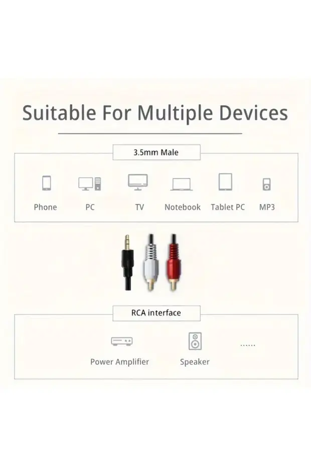 1.5 Metre 3.5mm 2rca Jak Kablosu Stereo Splitter Aux Profesyonel Av Kablosu Dvd Tv Cd Ses Kablosu 1.5 M