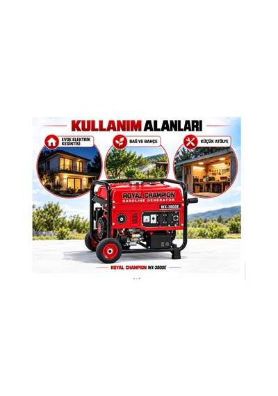 Algaride Royal Champion Wx-3800e 3,8 Kw Benzinli Jeneratör Uzaktan Kumandalı Marşlı Ve İpli 220 V Monofaze Tekerlekli