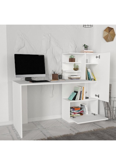 Dekorister Merinos Kitaplıklı Çalışma Masası Beyaz
