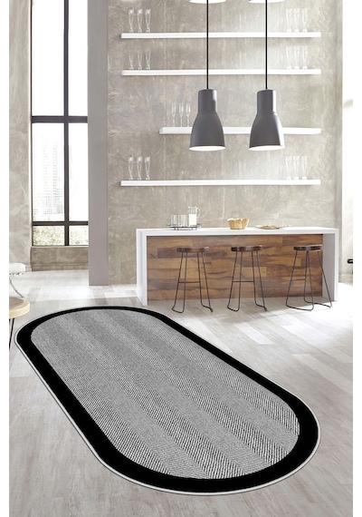 West Home Dijital Baskı Yıkanabilir Kaymaz Taban Oval Mutfak Halısı Salon Halısı Ve Yolluk Wh 445 Grey Oval