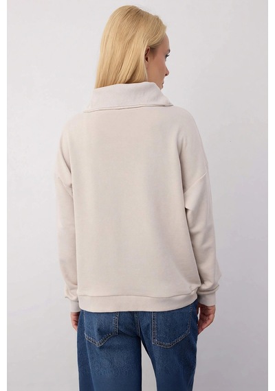 Benerly Kadın Polo Yaka Düşük Kol Örme Sweatshirt Fonksiyonel Dayanıklı K Taş