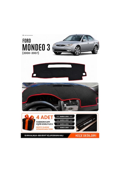 Ford Mondeo 3 2000-2007 Uyumlu Torpido Örtüsü, Torpido Kılıfı - Siyah Kırmızı