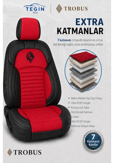 Fiat Albea 2002-2012 Araca Uyumlu Premium Tay Tüyü Koltuk Kılıfı Liona Serisi Kırmızı Siyah