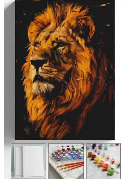 Sayılarla Boyama Seti Numaralı Tuval Fırça Boya Askı Aparatı Dahil Set 40x50 Cm - Siyah Aslan