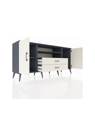Hyperion Konsol 4 Raflı 2 Çekmeceli 2 Kapaklı 176x44x83 Antrasit-aytaşı Aytaşı