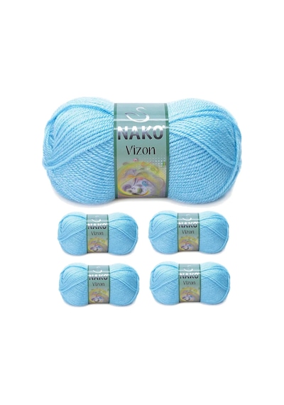 Tedar 5 Adet Vizon Premium Akrilik El Örgü İpi Yünü Renk No:214 Ufuk Mavisi Najmaddin (No:1) 8.5Cm X 10.5 Cm